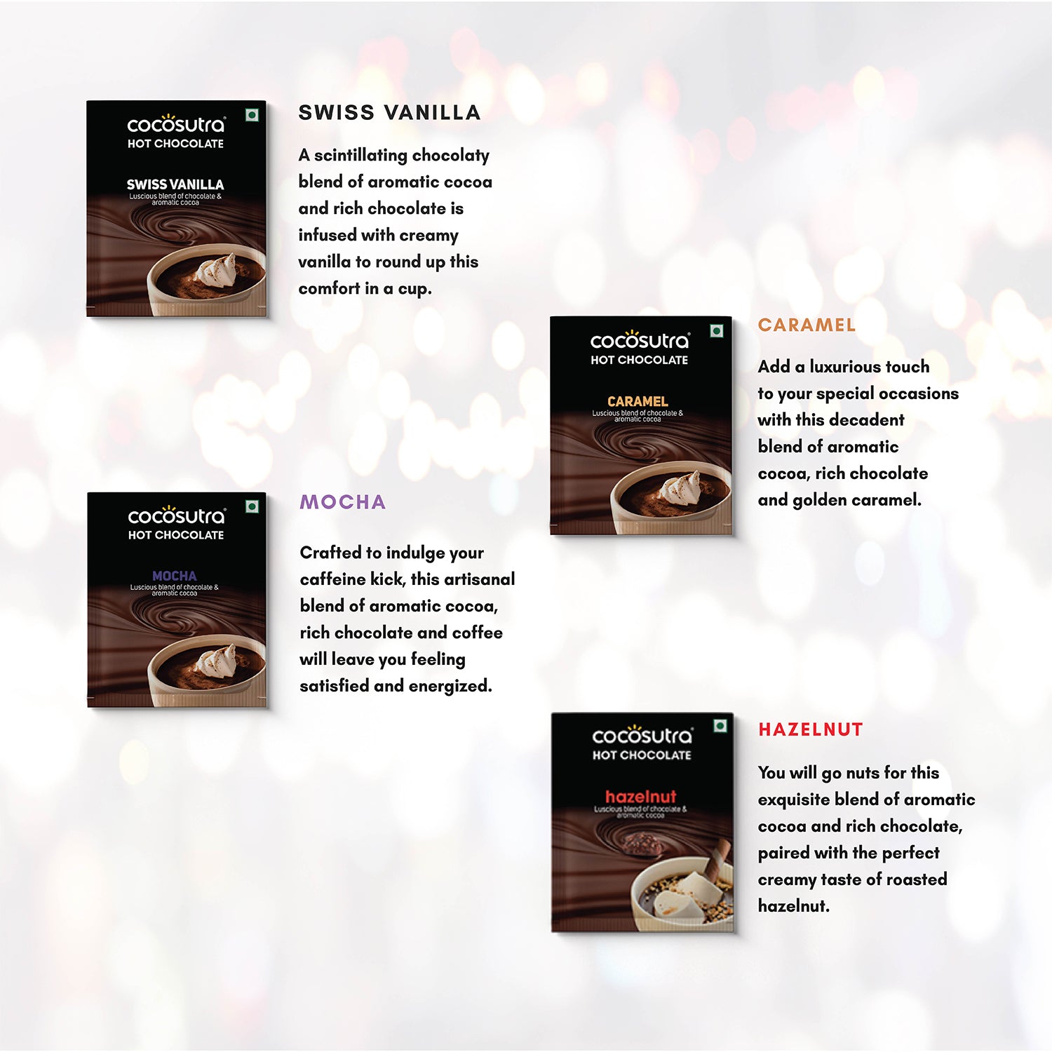 Hot Chocolate | 4 Flavors | 20g each | 4 cups