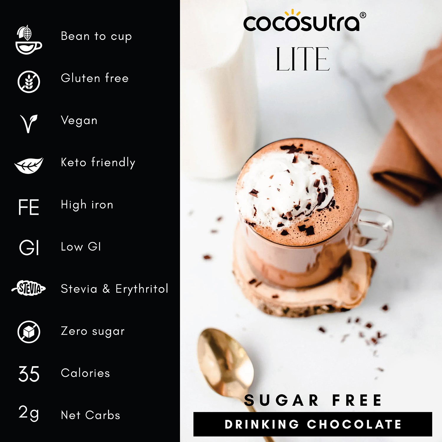 Sugar Free Drinking Chocolate Mix - Hazelnut | 20 Single Serves
