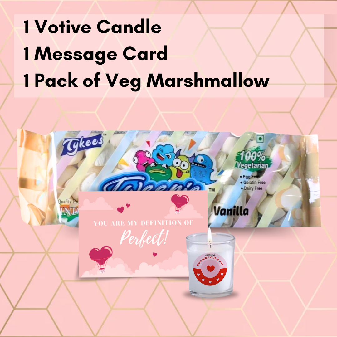 Valentine Special Gift | Bouquet of Love! | Box of 20 drinking chocolate with Marshmallow, Votive Candle & Message Card, 600g