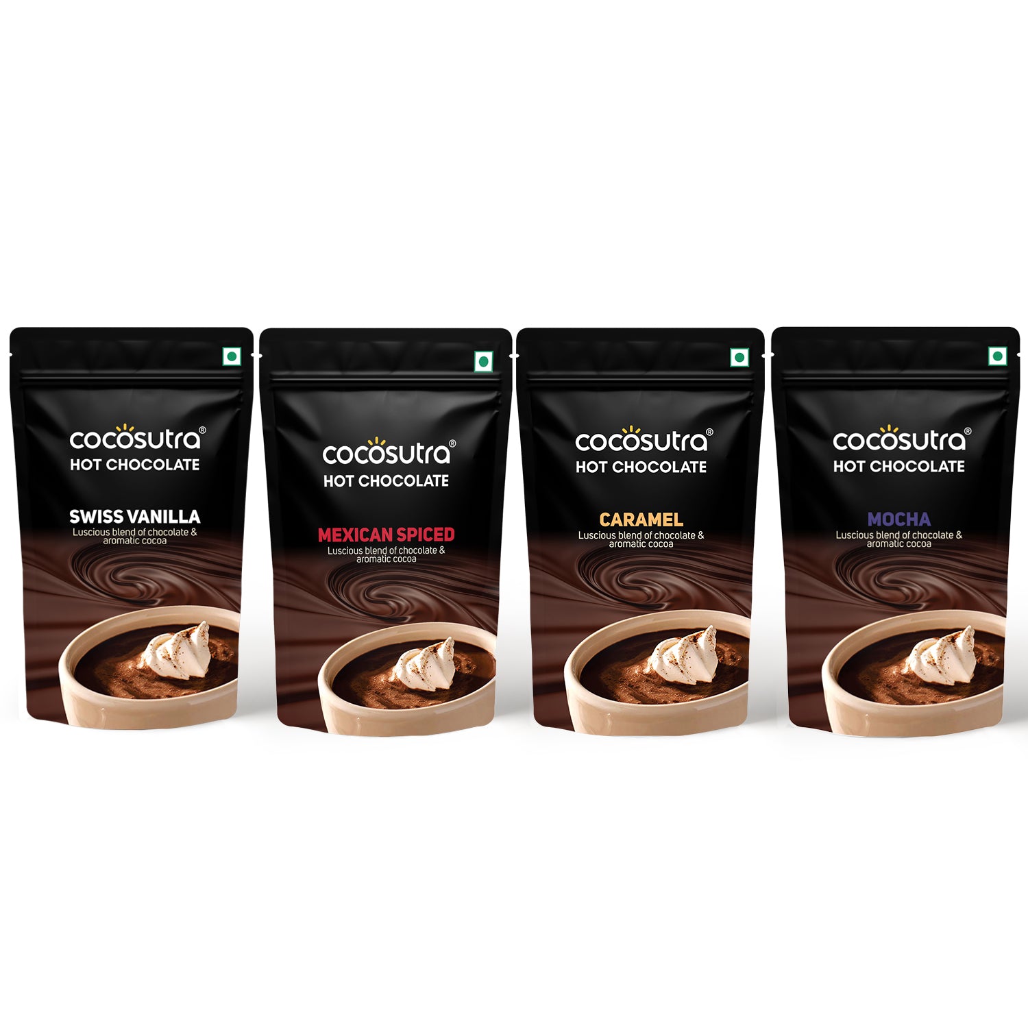 Hot Chocolate Mix Collection | 4 in 1 Pack | Swiss Vanilla, Mexican Spiced, Caramel & Mocha (100 g each)