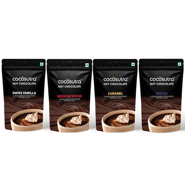 Signature Drinking Chocolate Mix - 4 in 1 Pack | Swiss Vanilla, Mexican Spiced, Caramel & Mocha | 100 g each