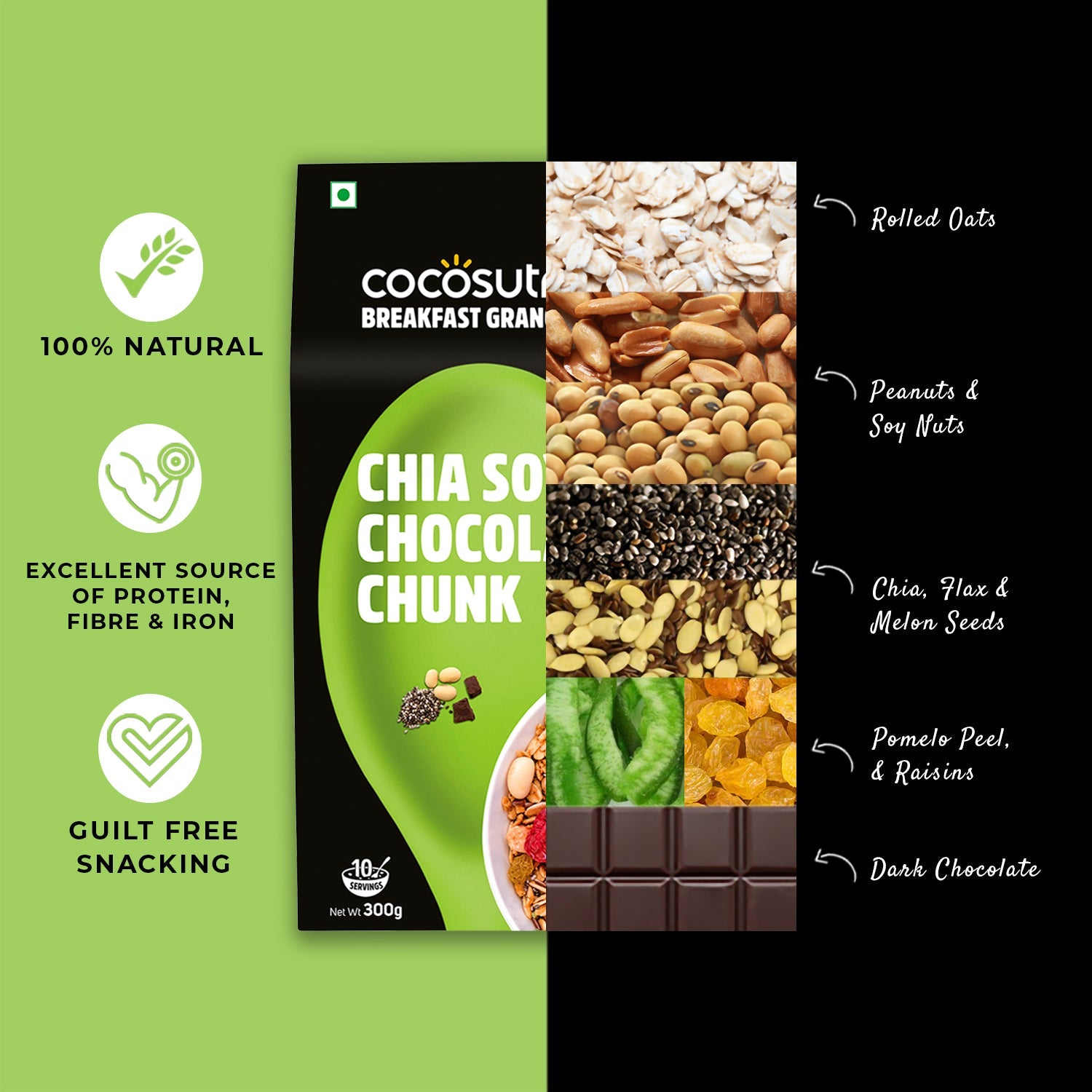 Chia Soya Chocolate Chunk Breakfast Granola Ingredients