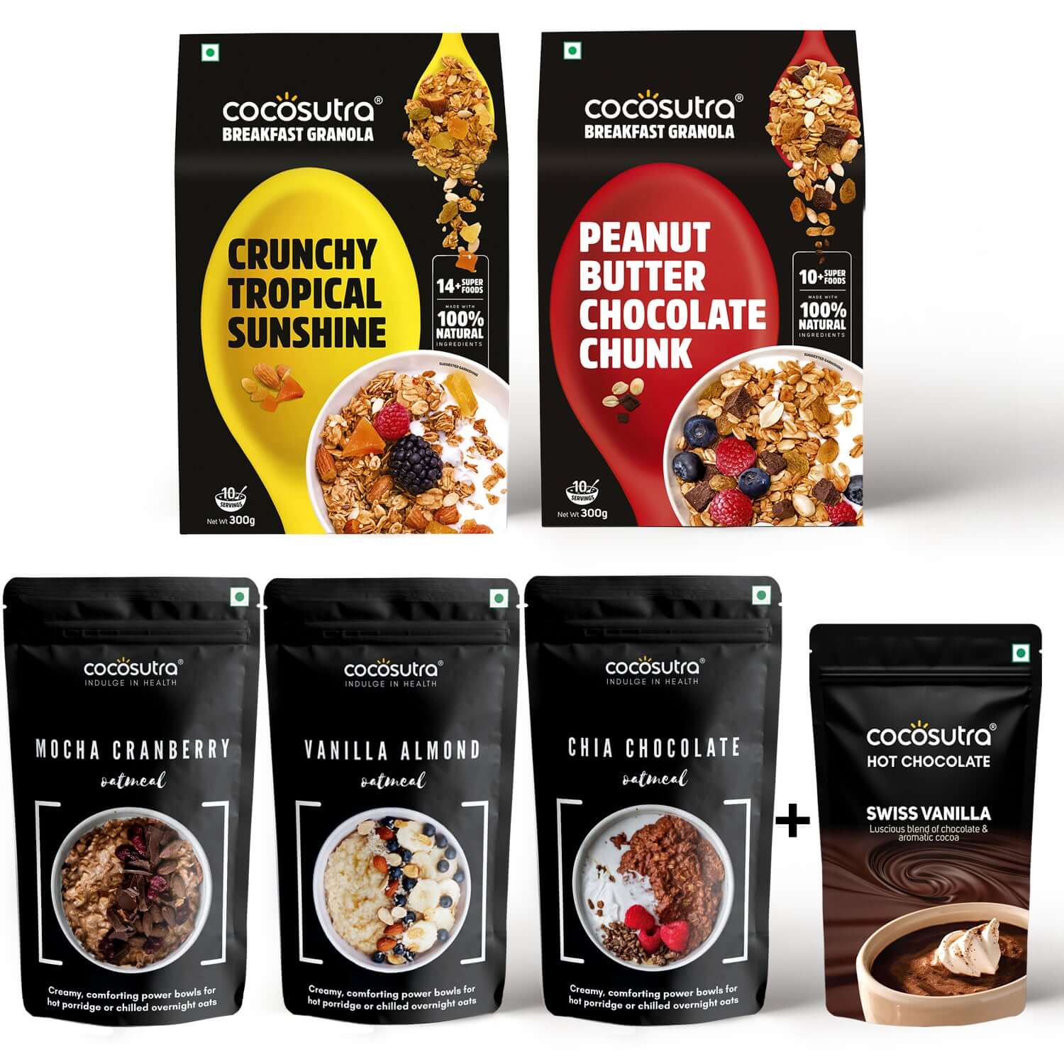 Cocosutra - Breakfast Sorted Hamper - Granola + Oatmeal + HotChocolate