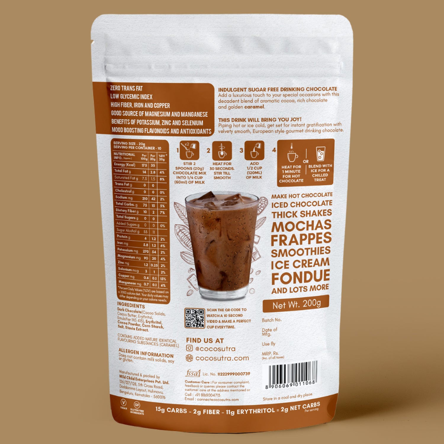 SUGAR FREE Drinking Chocolate Mix - Caramel