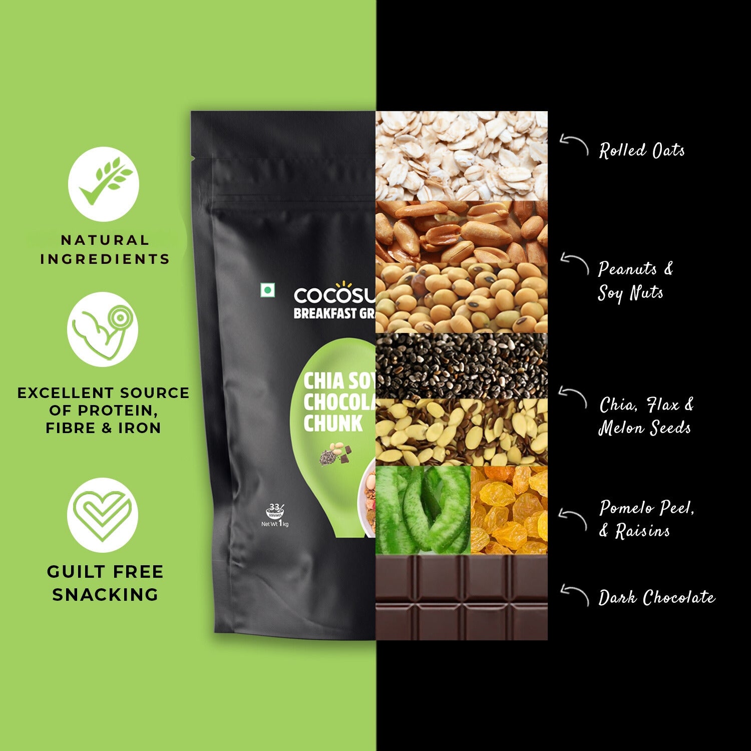 Chia Soya Chocolate Chunk Breakfast Granola | 1 Kg