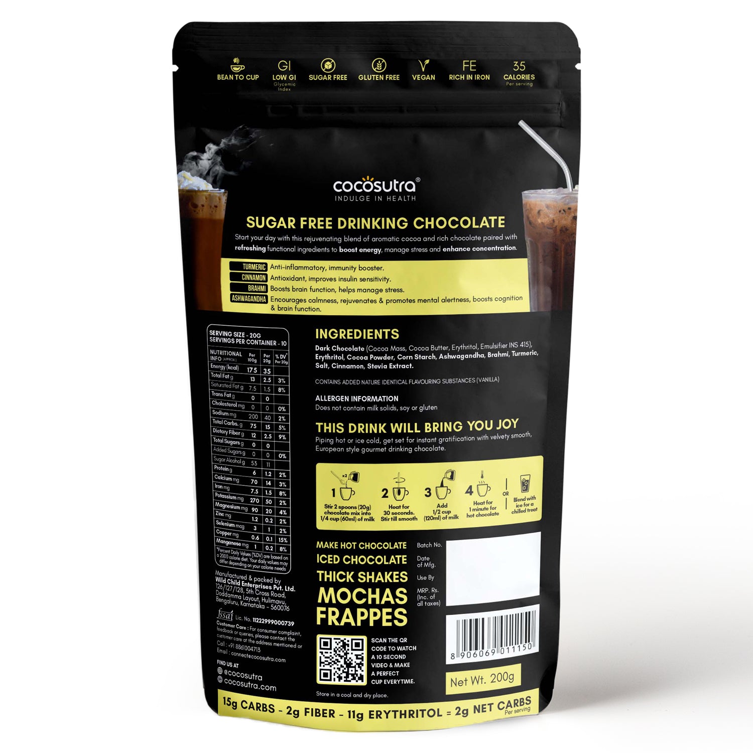 FOCUS & RELAX - Sugar Free Drinking Chocolate Mix