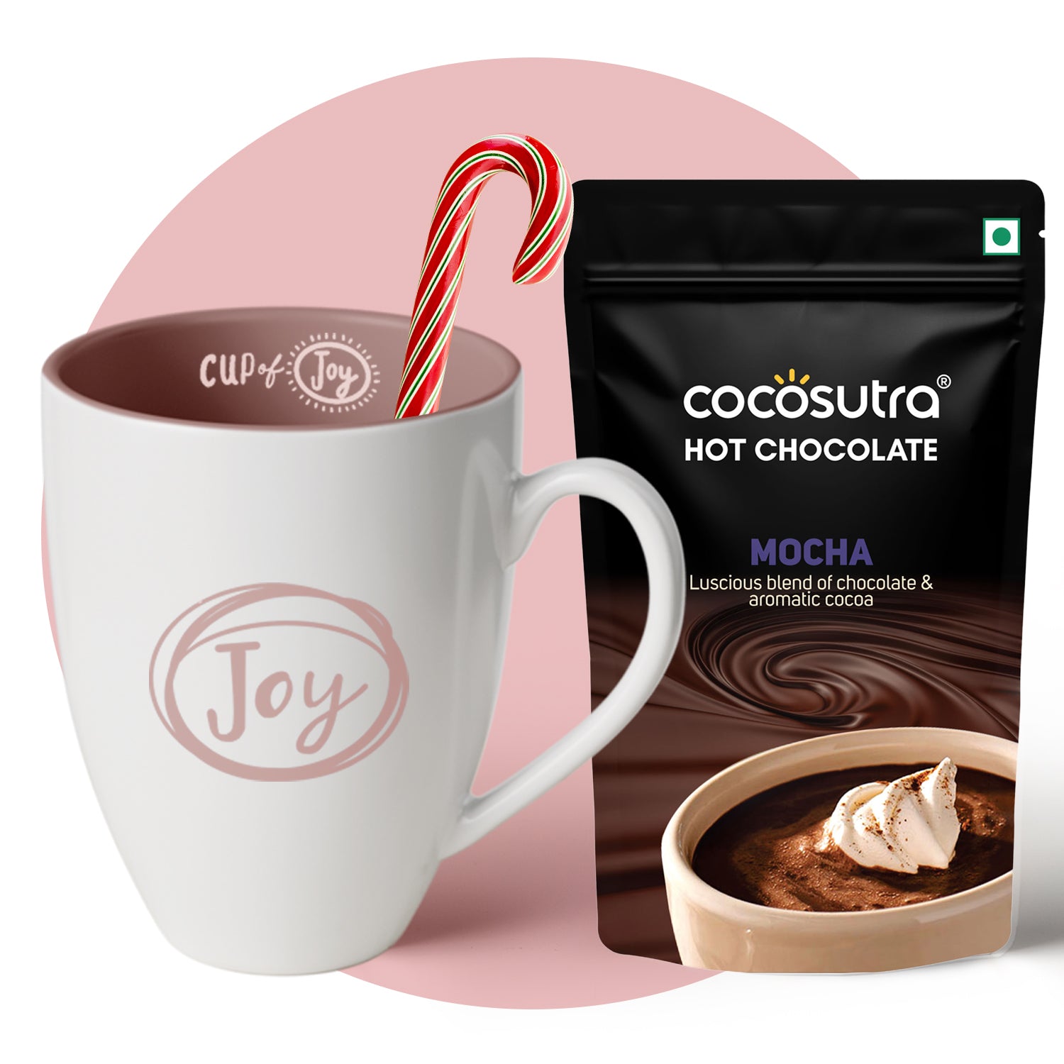 JOY Hamper | Hot Chocolate Mix 100g with Mug & Candy Cane