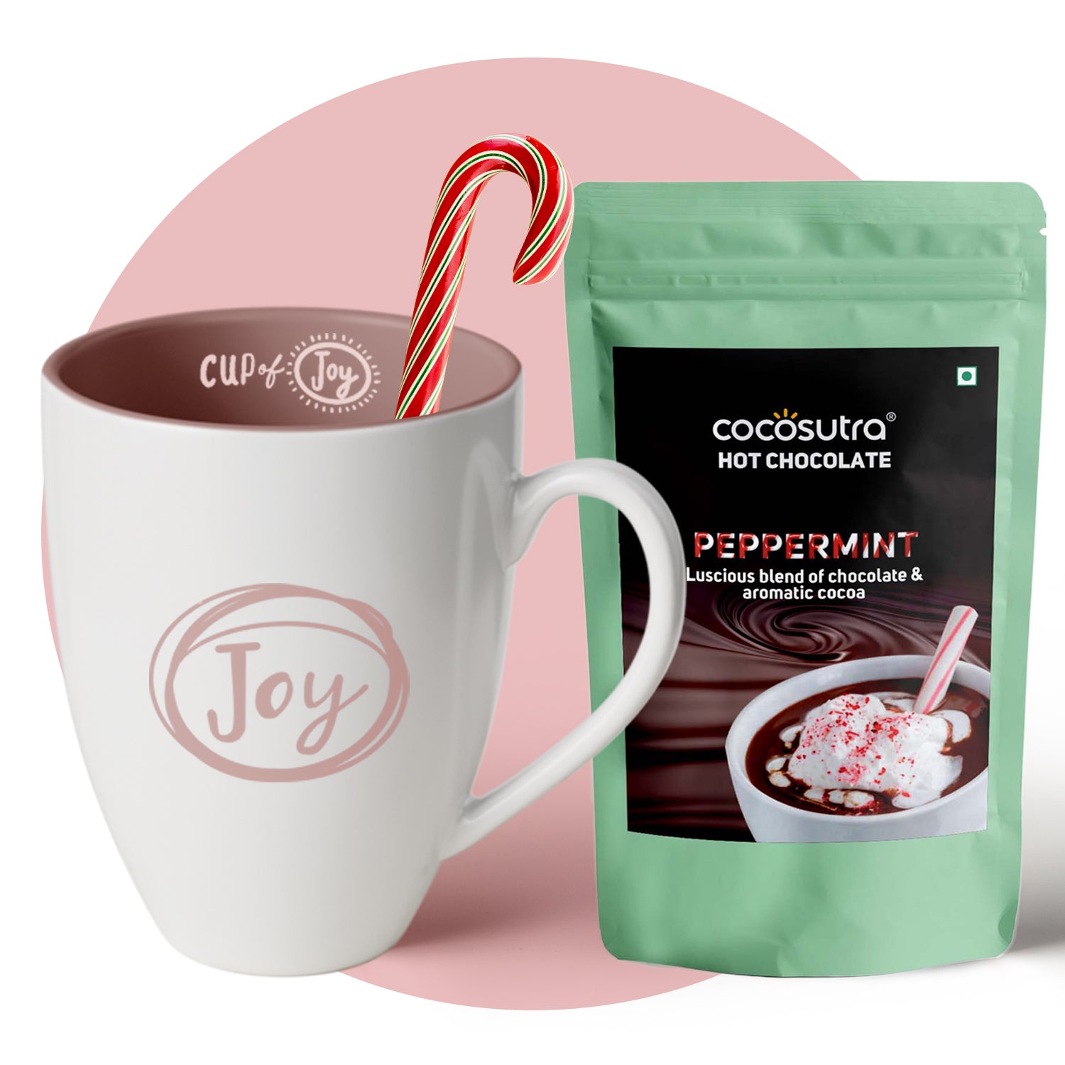 JOY Hamper | Hot Chocolate Mix 100g with Mug & Candy Cane