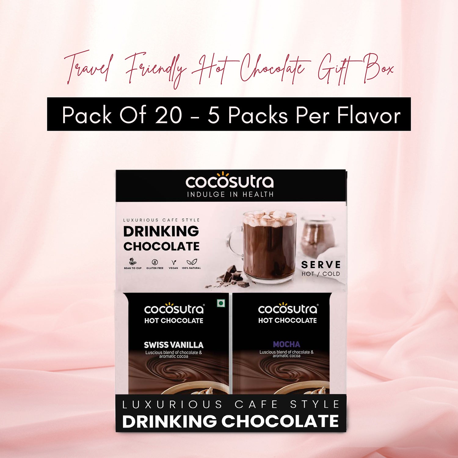 Signature Drinking Chocolate Mix - Swiss Vanilla & Mocha | 20 Single Serves