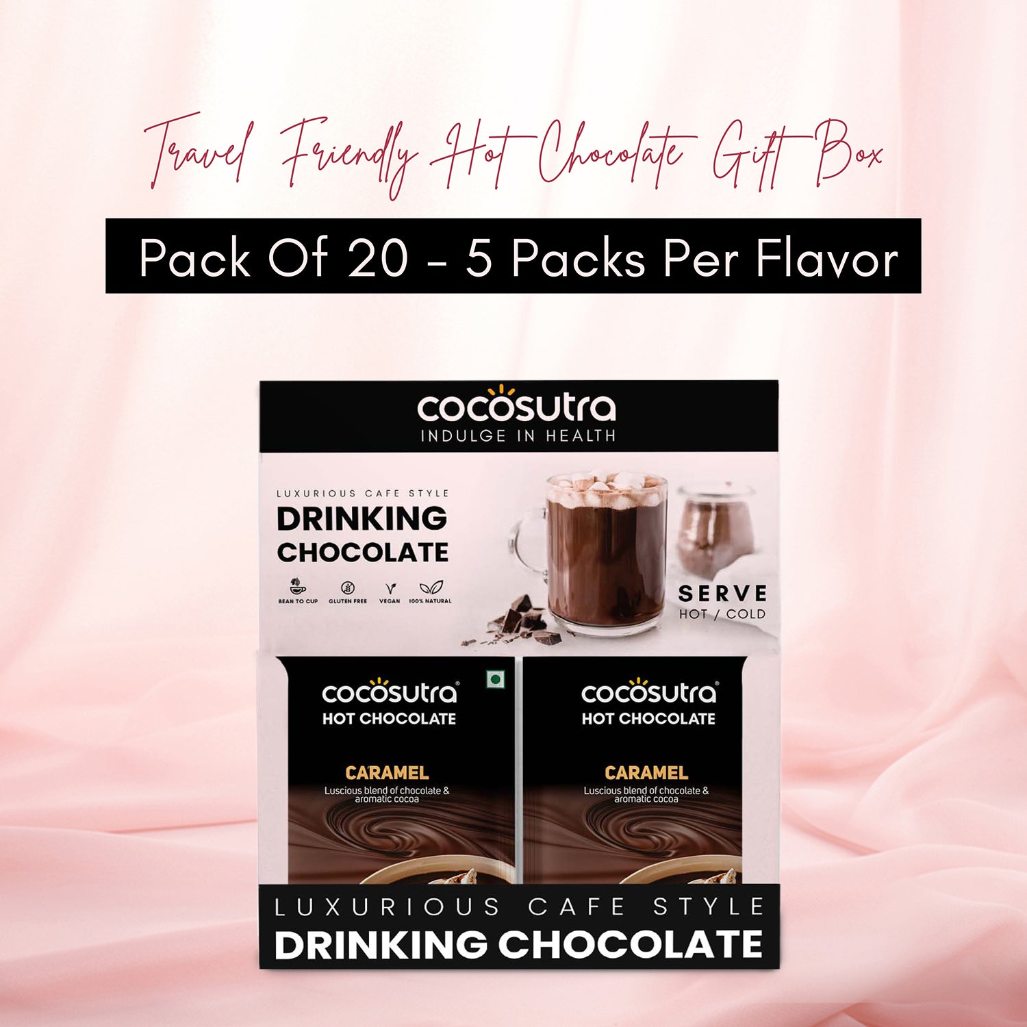 Caramel Hot Chocolate Travel Friendly Gift Hamper | 20 Single Serves
