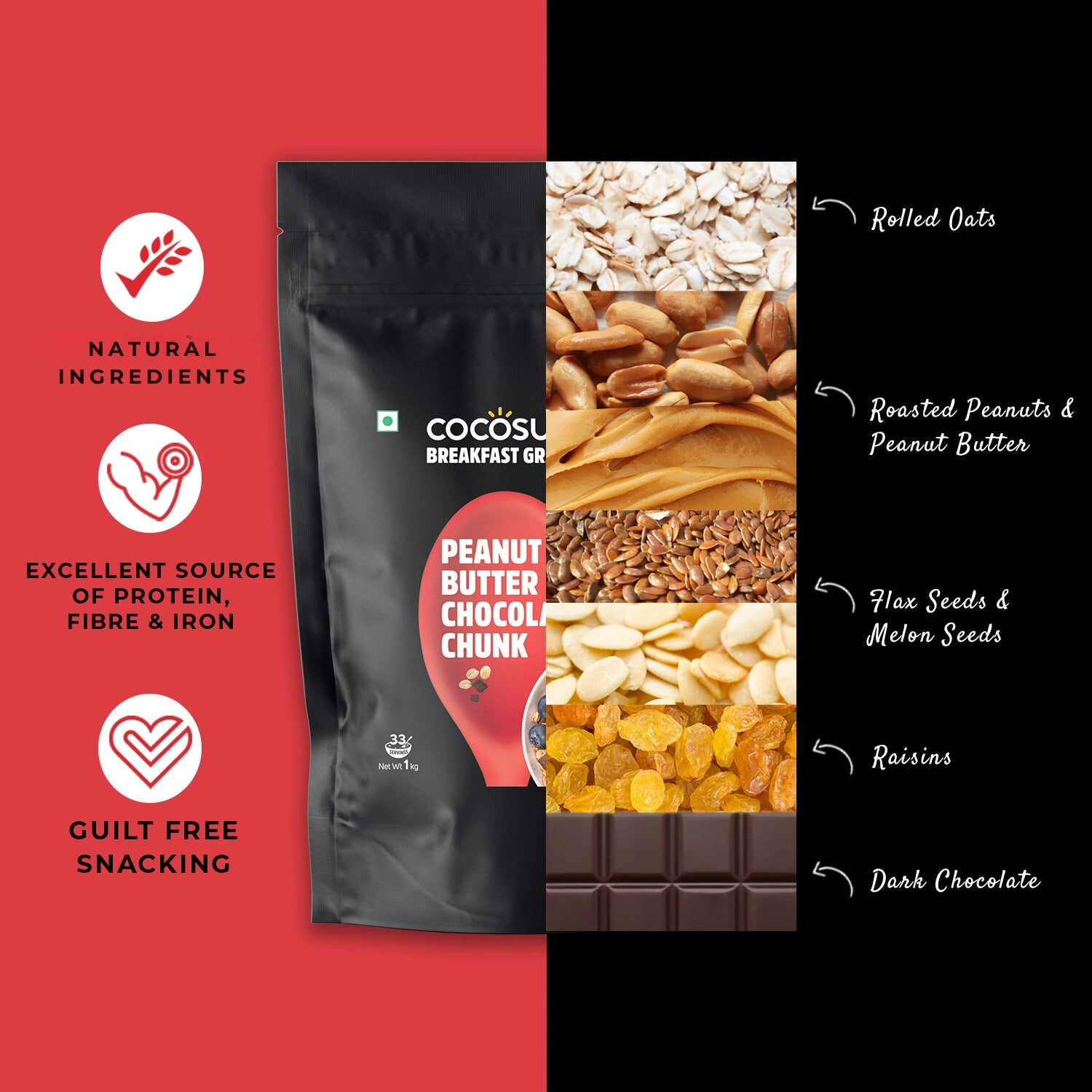 Peanut Butter Chocolate Chunk Breakfast Granola | 1 Kg