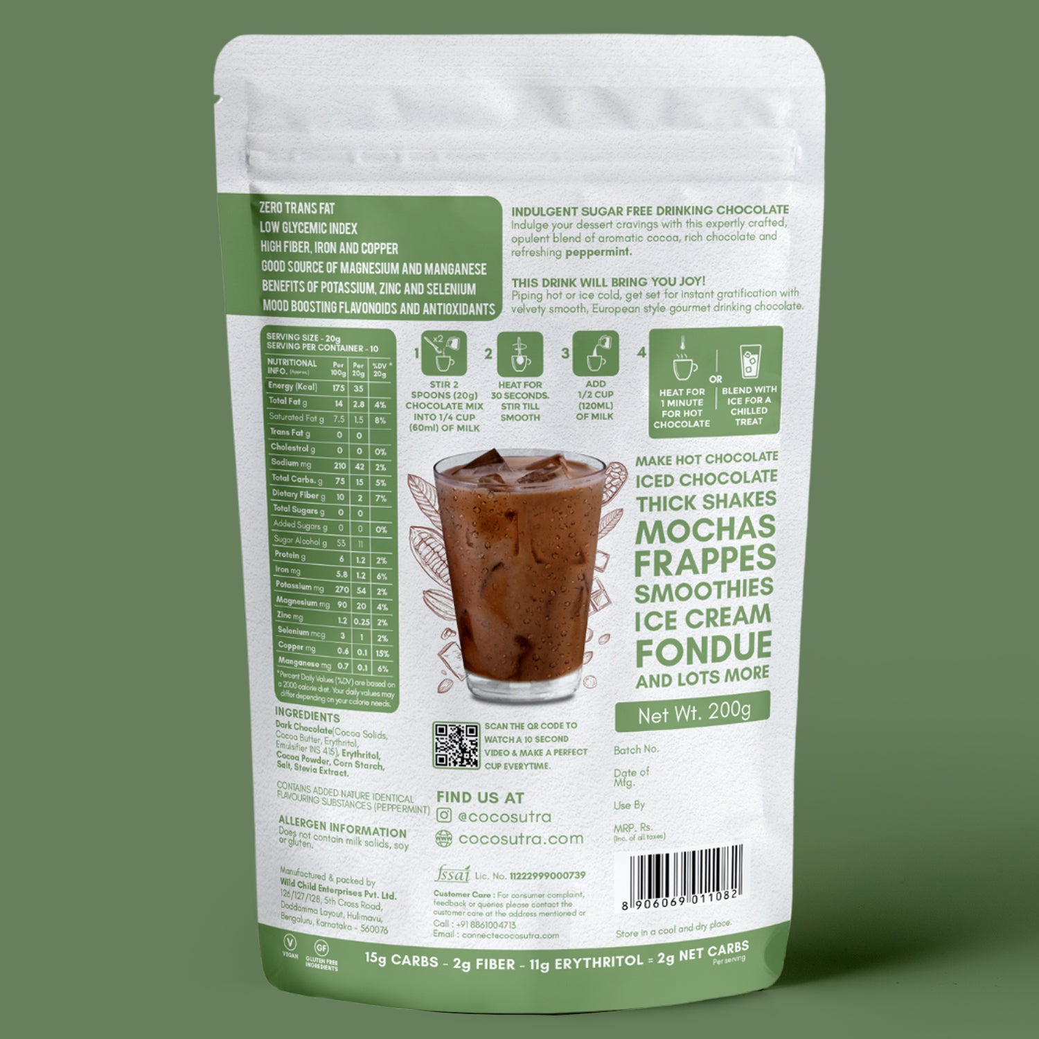 SUGAR FREE Drinking Chocolate Mix - Peppermint