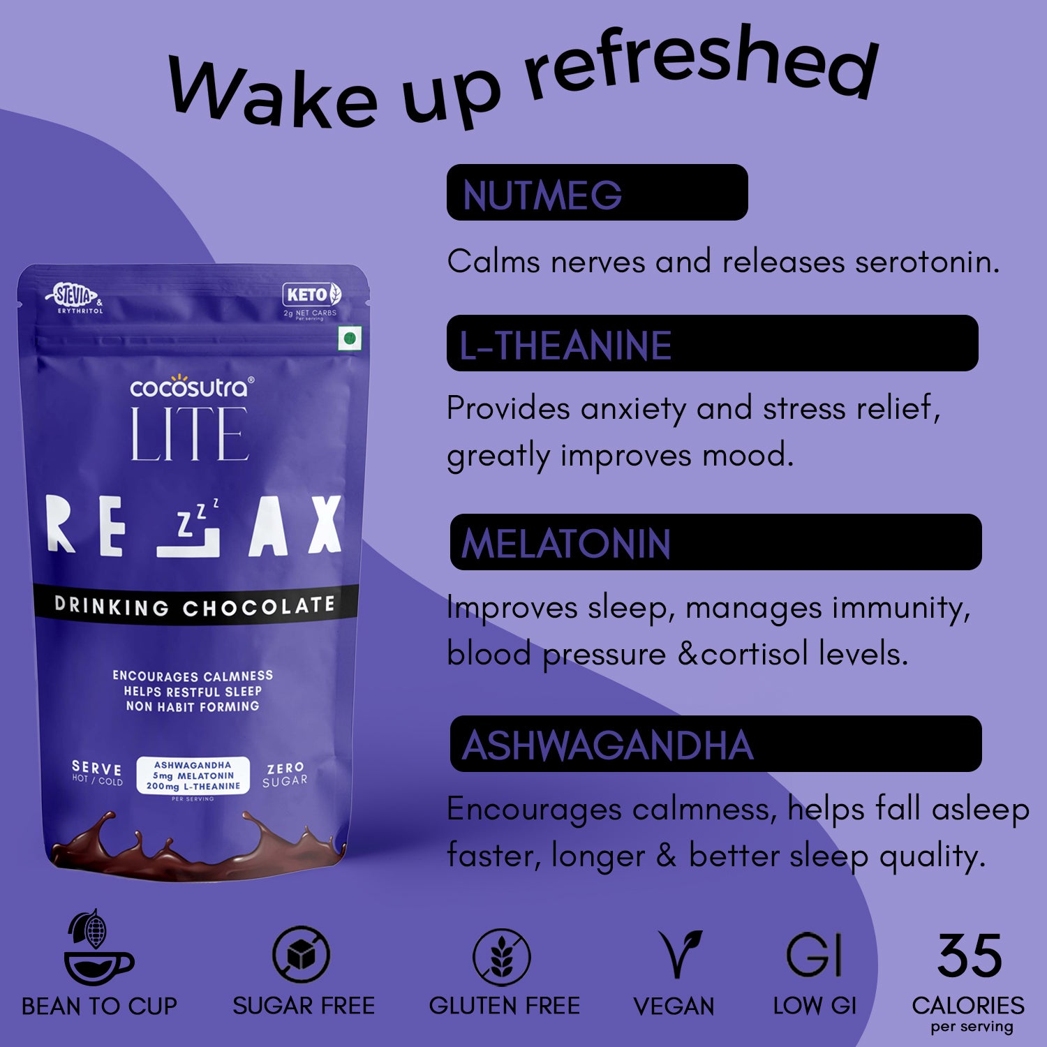 Cocosutra Relax - Melatonin Based Sugar Free Drinking Chocolate