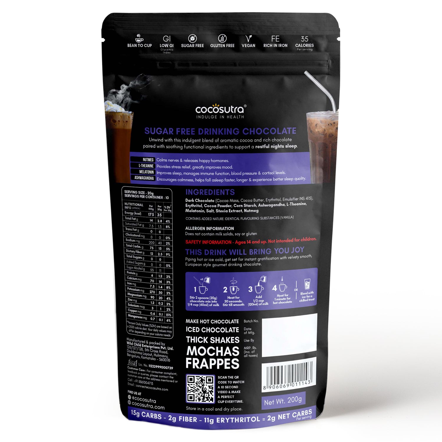 RELAX - Melatonin Based Sugar Free Drinking Chocolate Mix