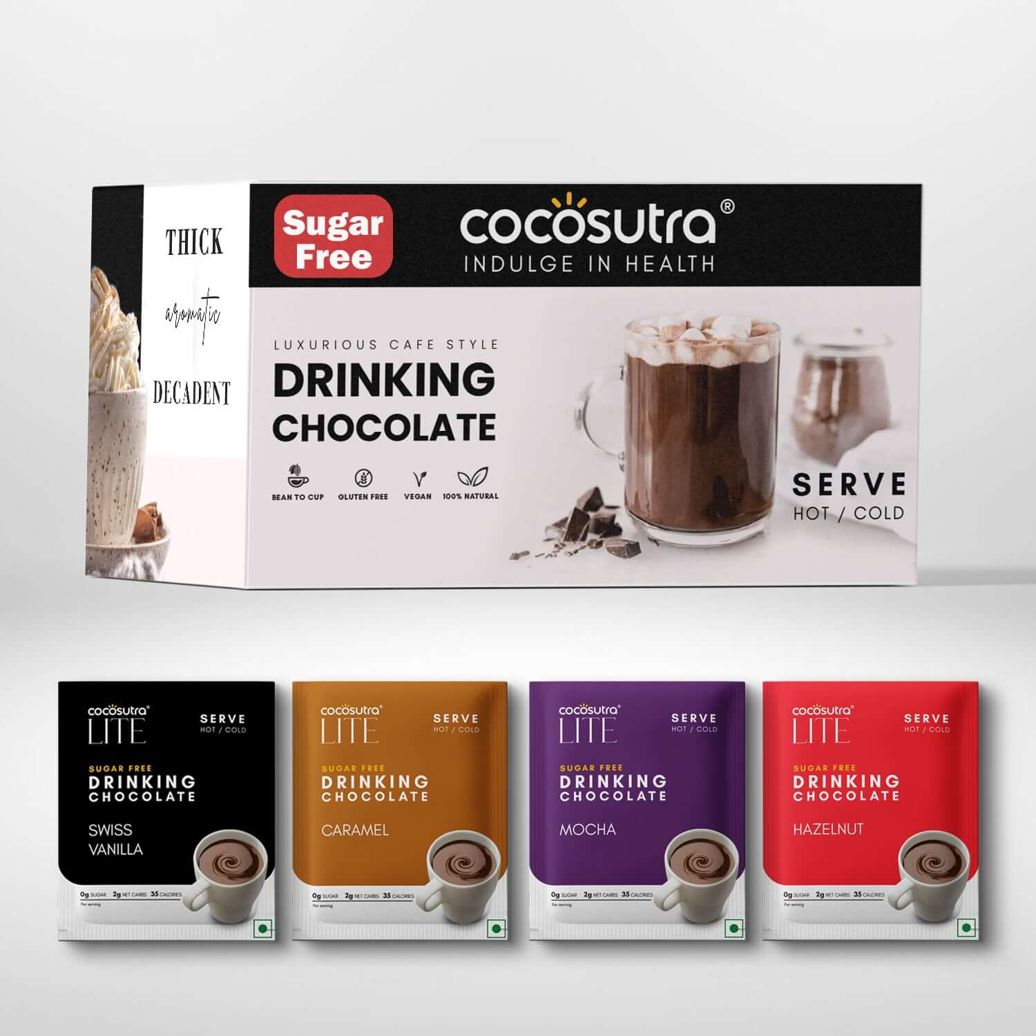 Sugar Free Drinking Chocolate Hamper | 4 Drinking Chocolate Flavors | 20 Sachets