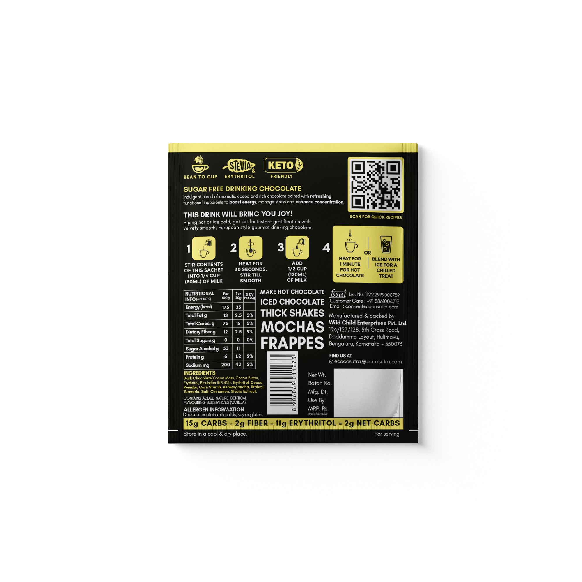 Focus | SUGAR FREE Drinking Chocolate Mix | Enhances Mental Alertness