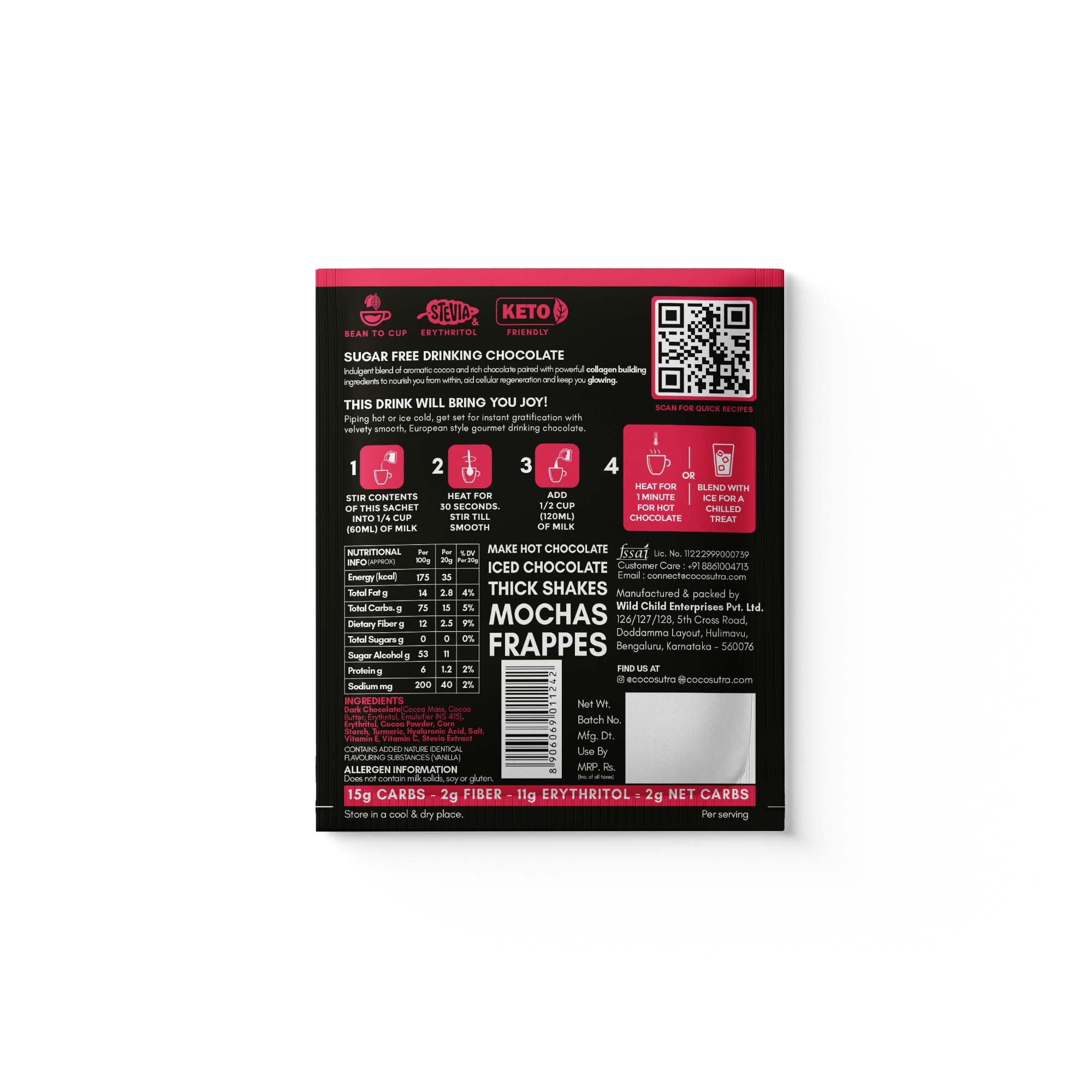 Glow | SUGAR FREE Drinking Chocolate Mix | For Skin Elasticity & Renewal