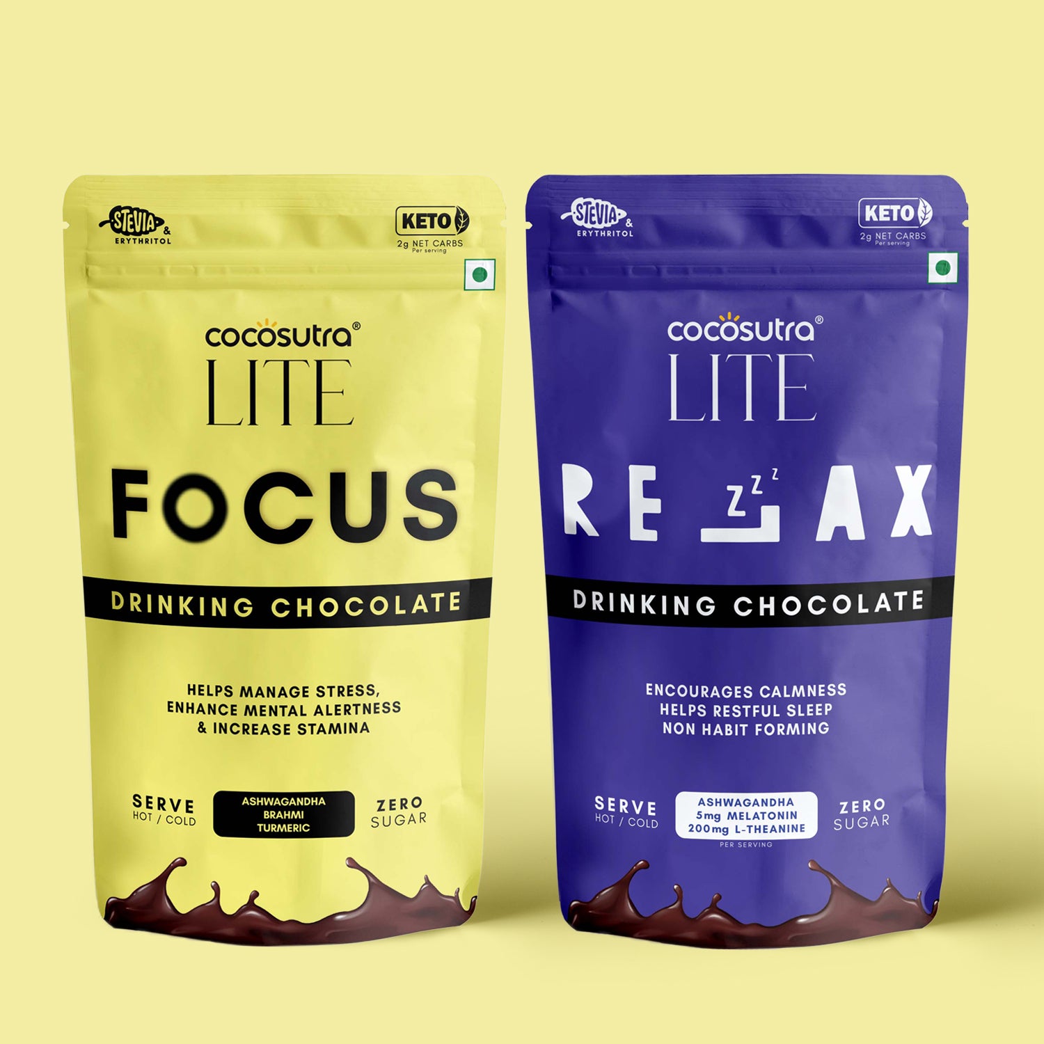 Cocosutra Focus and Relax - Sugar Free Drinking Chocolate Combo