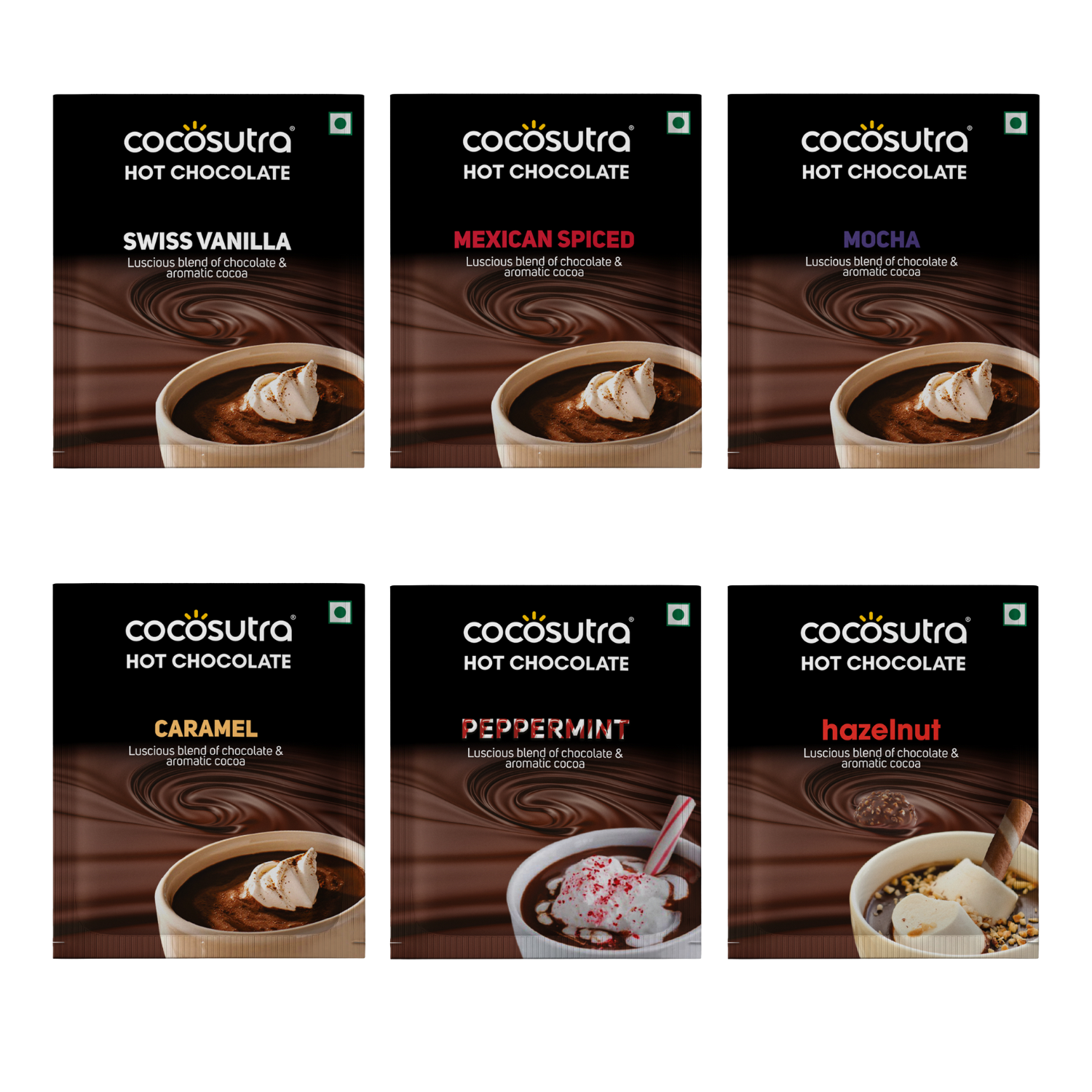 Hot Chocolate Single Serves | 6 Flavours | 6 cups