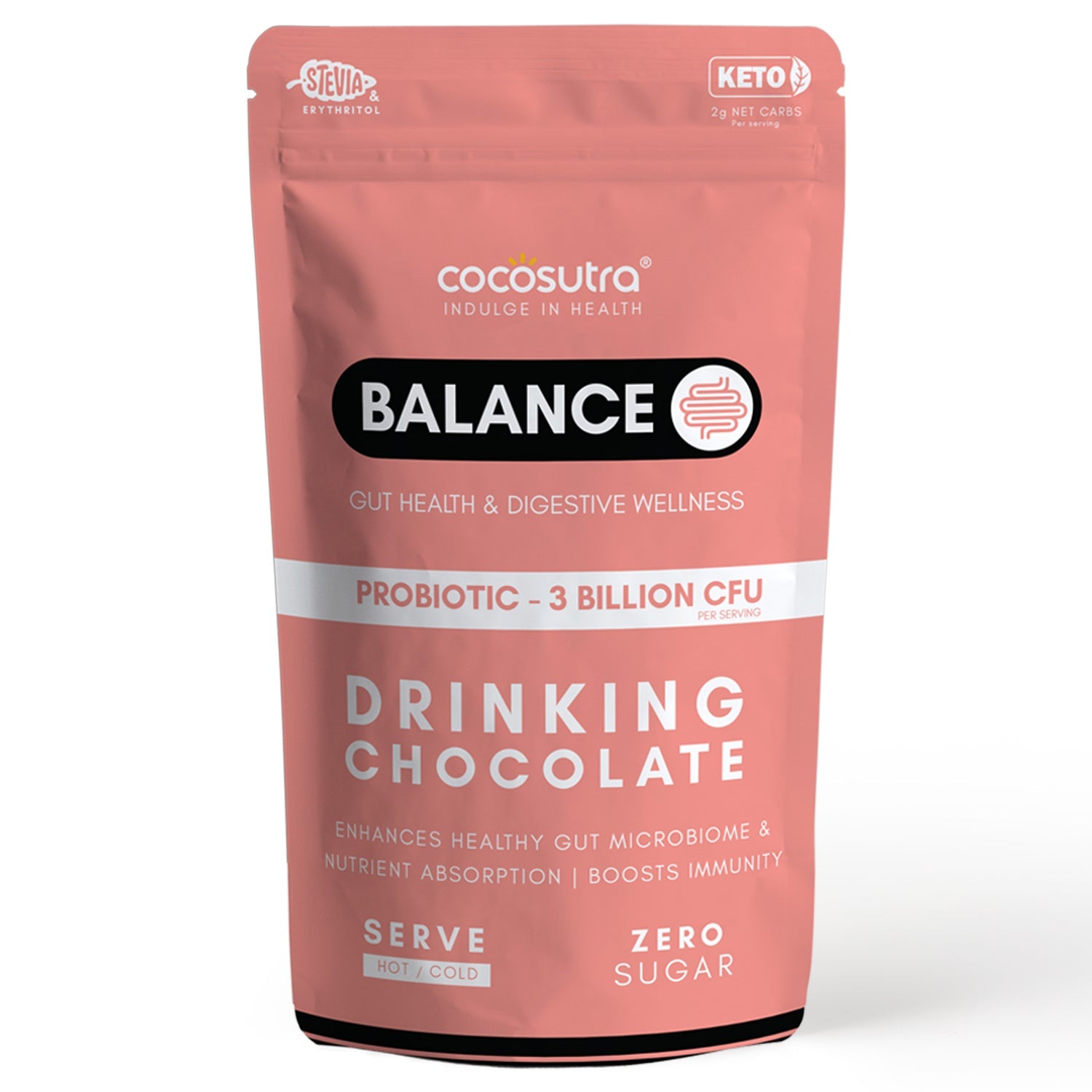 Cocosutra Balance - Sugar Free Drinking Chocolate Mix - Gut Health & Digestive Wellness Probiotic Supplement
