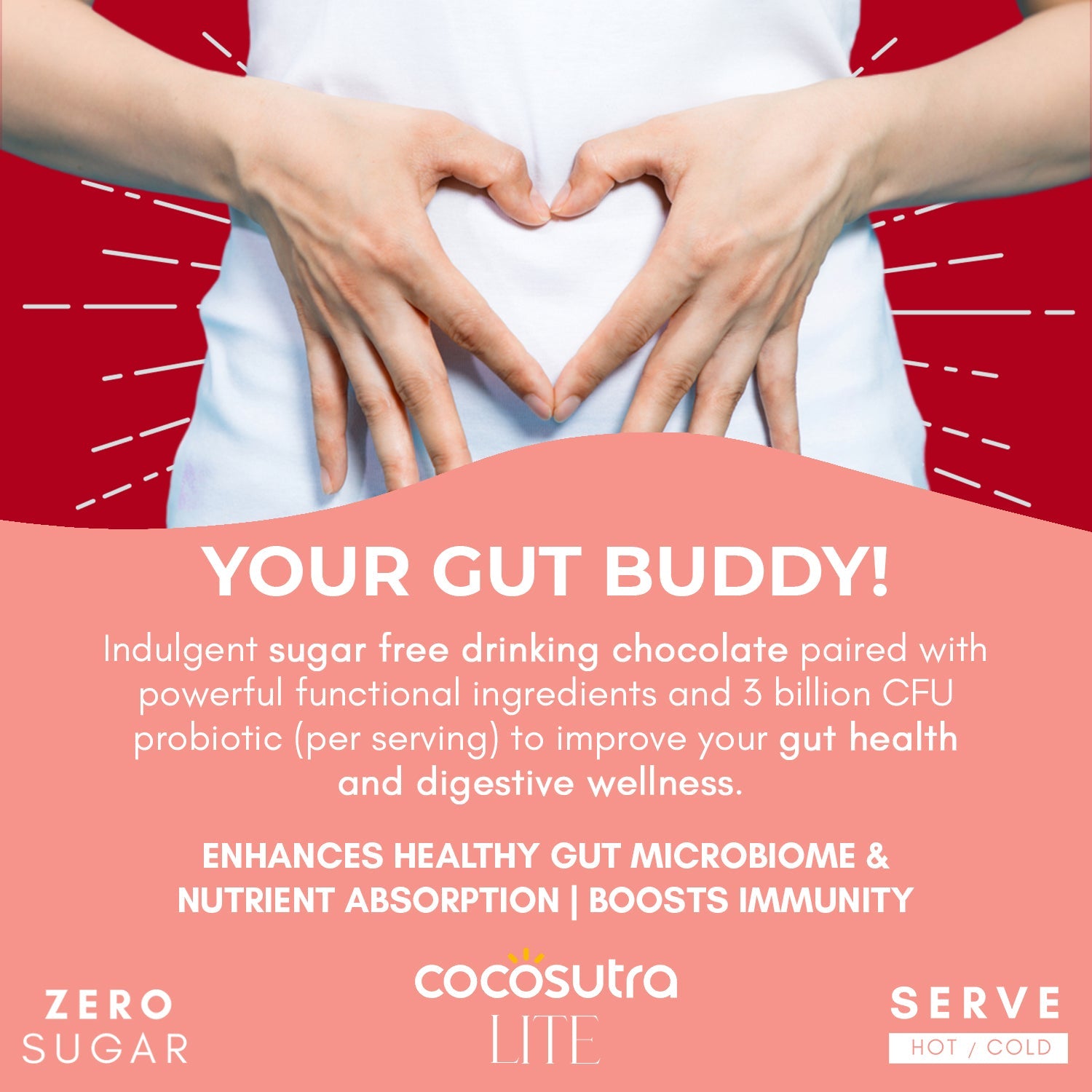 Cocosutra Balance - Sugar Free Drinking Chocolate Mix - Gut Health & Digestive Wellness Probiotic Supplement - Benefits