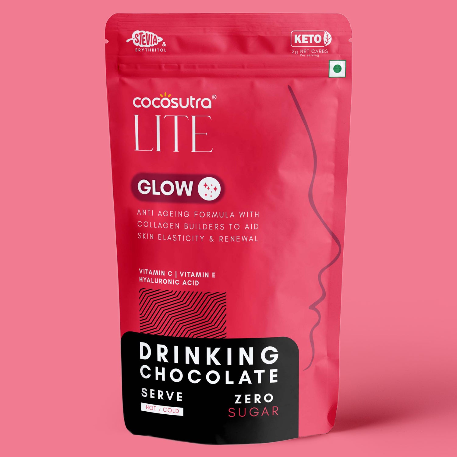 GLOW - Sugar Free Drinking Chocolate Mix | For Skin Elasticity & Renewal