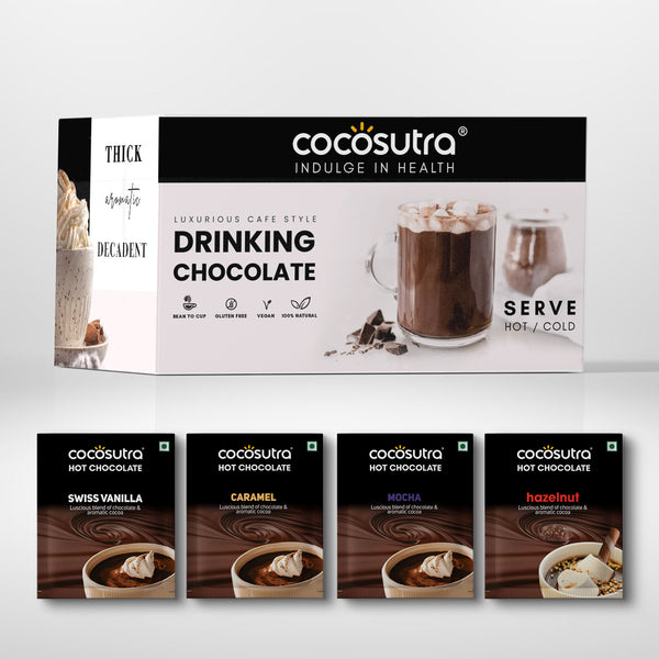 Signature Drinking Chocolate Mix - Swiss Vanilla, Caramel, Mocha, and Hazelnut | 20 Sachets