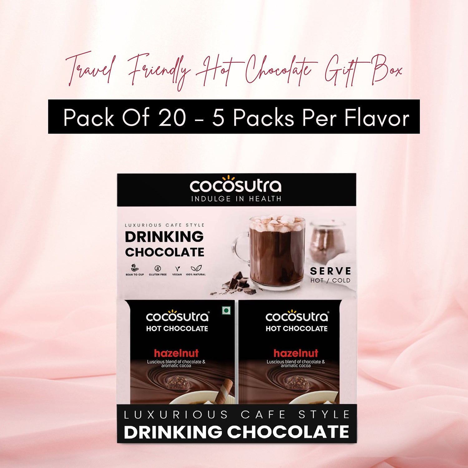 Hazelnut Hot Chocolate Travel Friendly Gift Hamper | 20 Single Serves