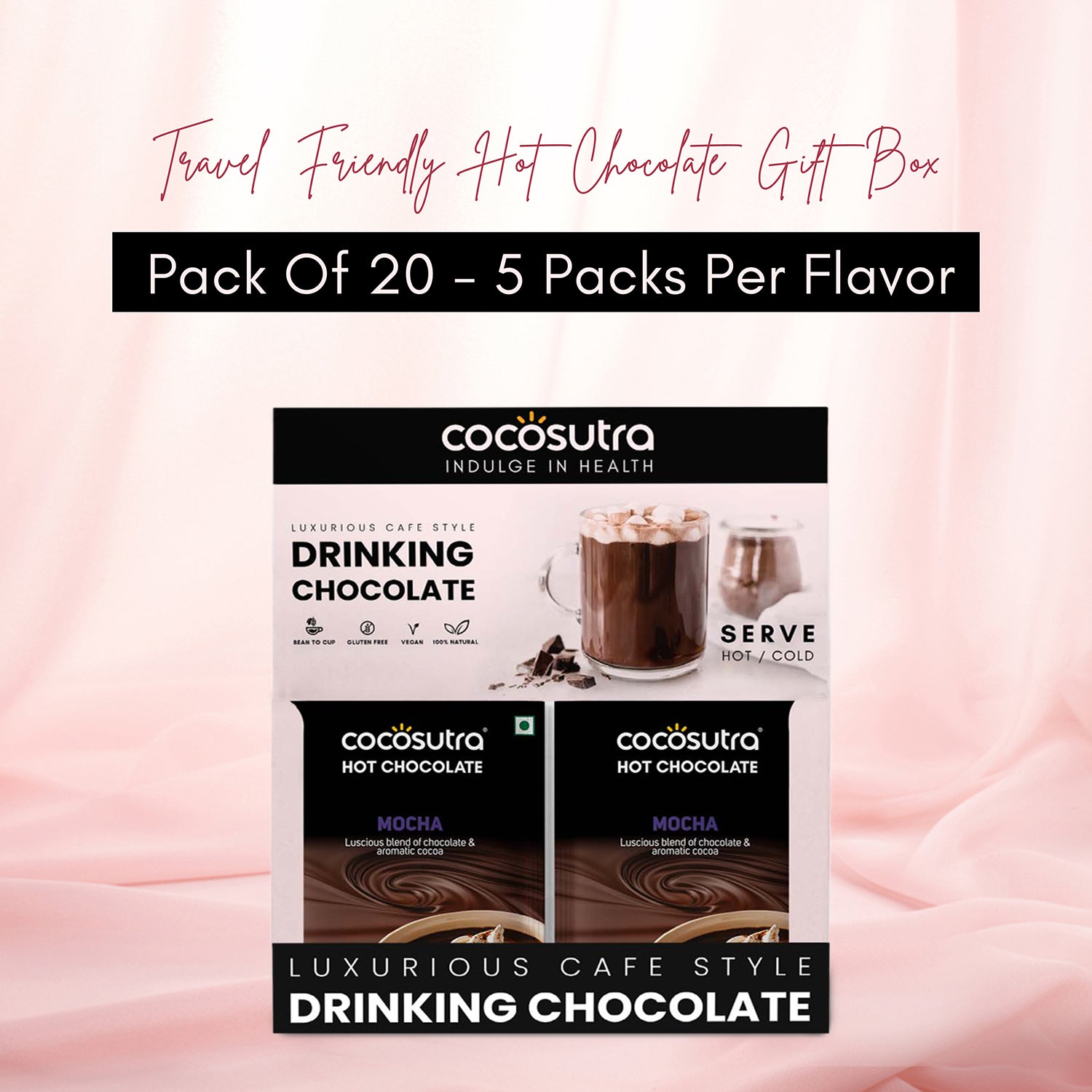 Mocha Hot Chocolate Travel Friendly Gift Hamper | 20 Single Serves