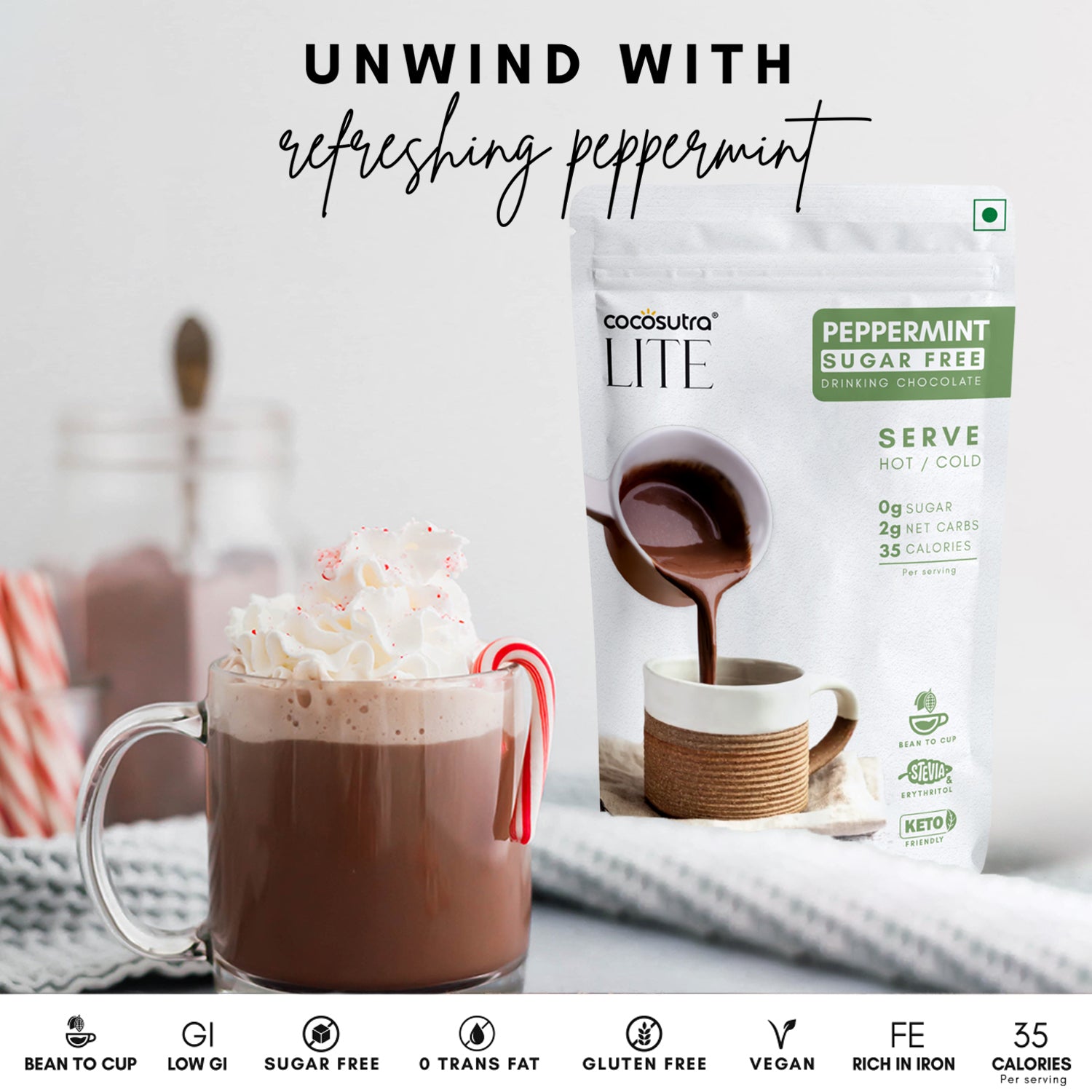 SUGAR FREE Drinking Chocolate Mix - Peppermint