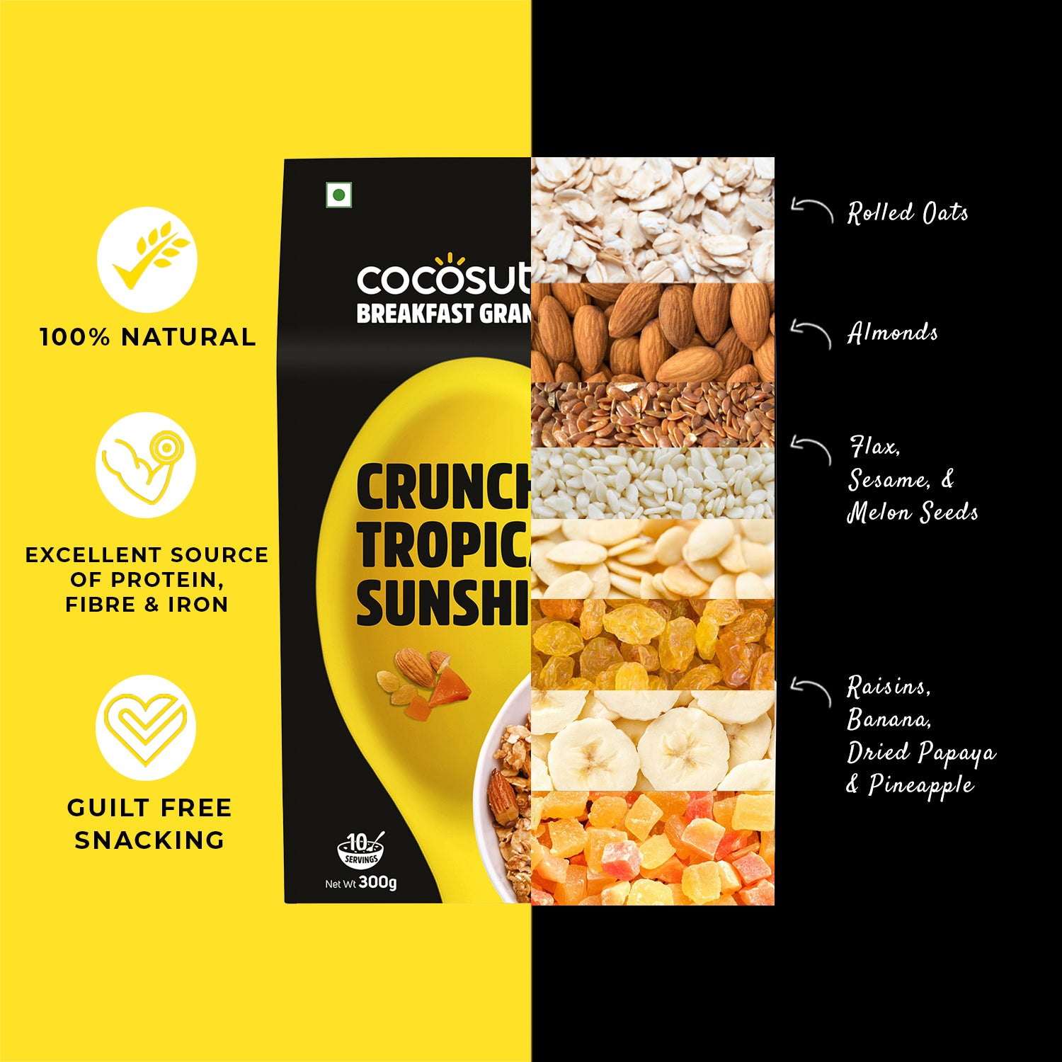 Crunchy Tropical Sunshine Granola Ingredients - Breakfast Sorted Hamper - Cocosutra