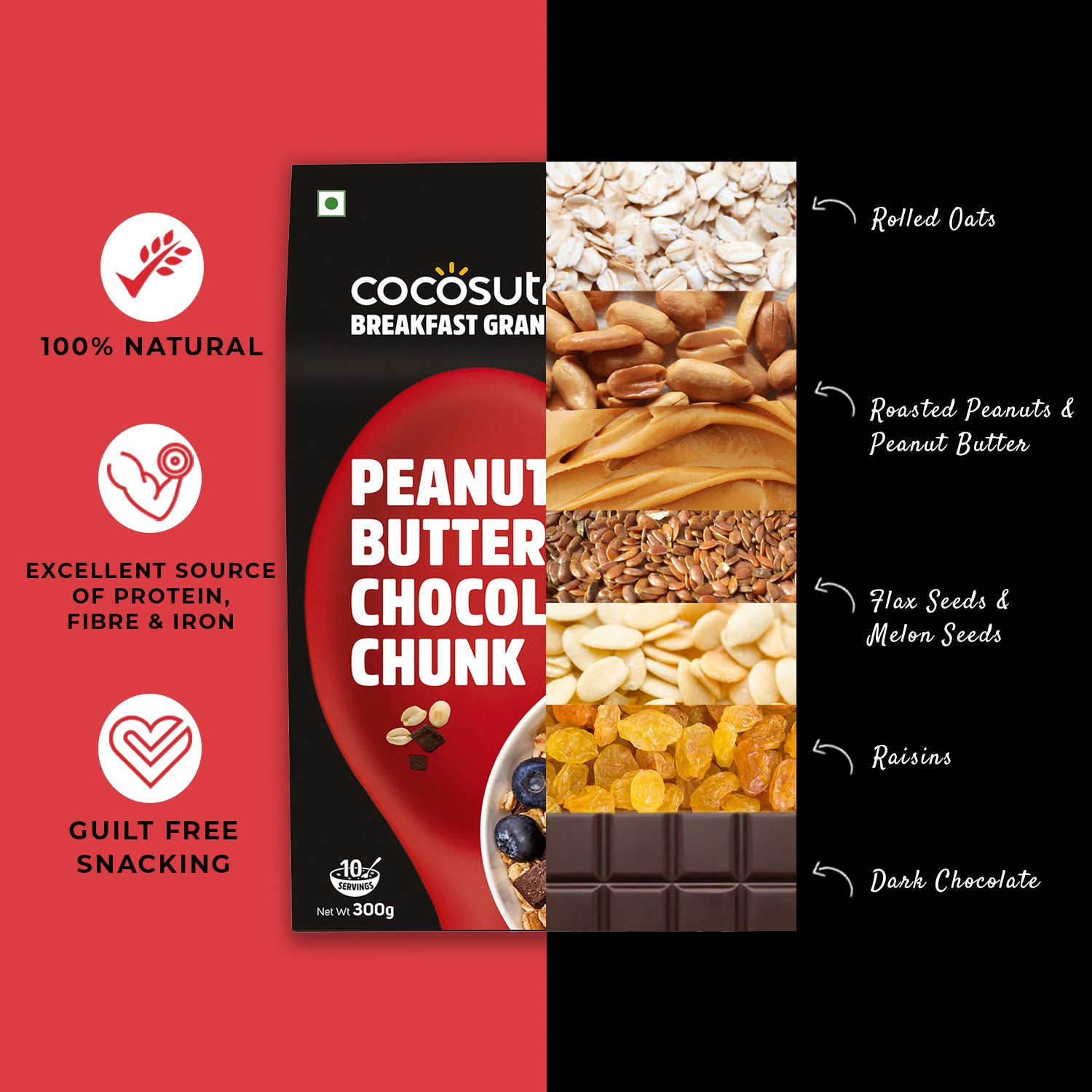 Peanut Butter Chocolate Chunk Granola Ingredients- Breakfast Sorted Hamper - Cocosutra